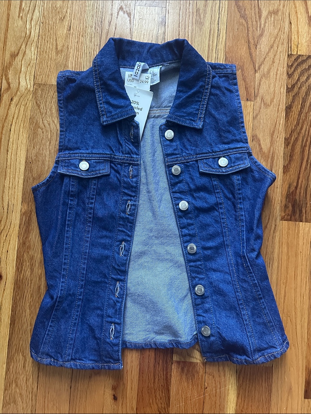 H&M Dark Blue Denim Peplum Sleeveless Vest